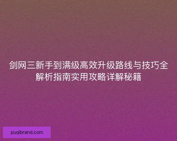 剑网三新手到满级高效升级路线与技巧全解析指南实用攻略详解秘籍 剑网三新手到满级高效升级路线与技巧全解析指南实用攻略详解秘籍